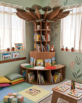 Estante Árvore com Assentos Coloridos Integrados – 100% MDF